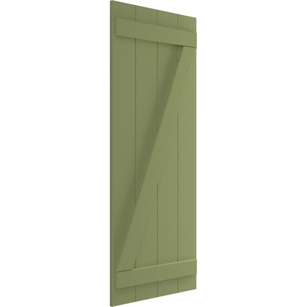 True Fit PVC Four Board Joined Board-n-Batten Shutters W/Z-Bar, Moss Green , 21 1/2W X 49H